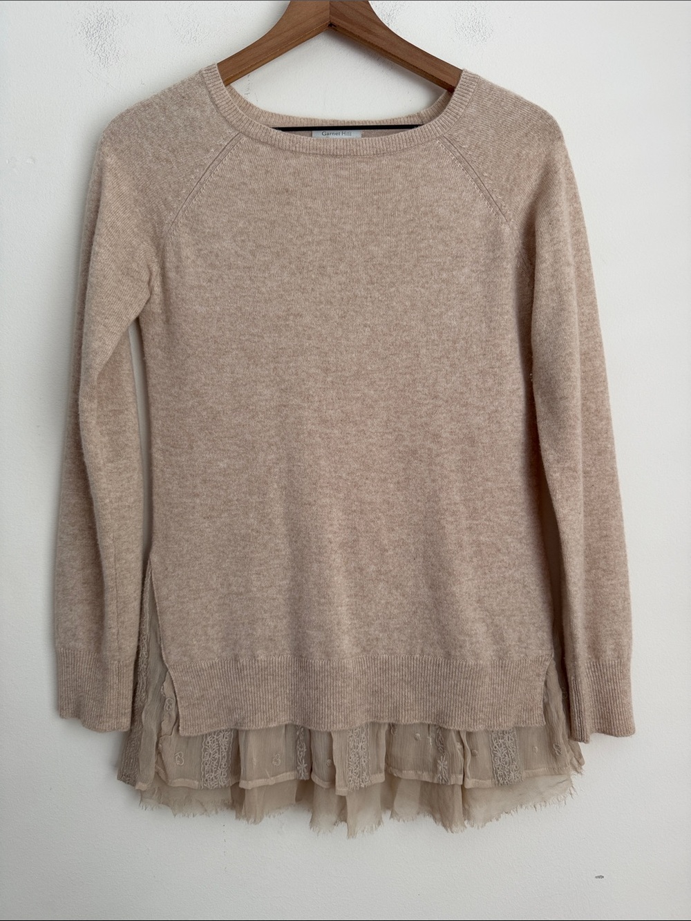 Garnet hill Beige Layered Hem Women's Sweater 100% cashmere XS